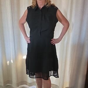 Chic Black Midi Dress with Lace Detail